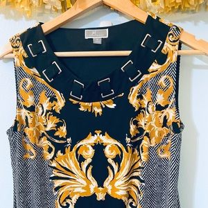 JM Collection Sleeveless Baroque Print Sheath Dress